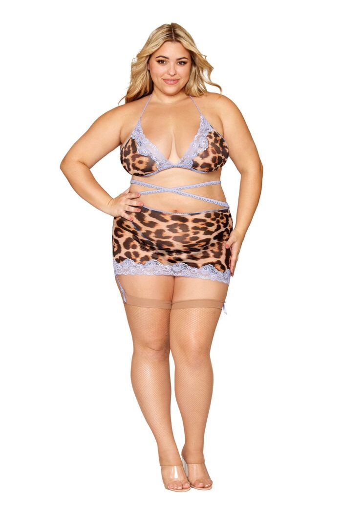 Leopard Bralette With Garter Skirt and G-String - Queen Size - Leopard - Image 2
