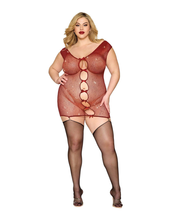 Garter Slip Dmnd - One Size Queen - Red - Image 2