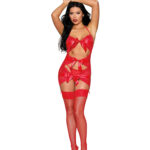 Garter Slip and G-String Dmnd - One Size - Red