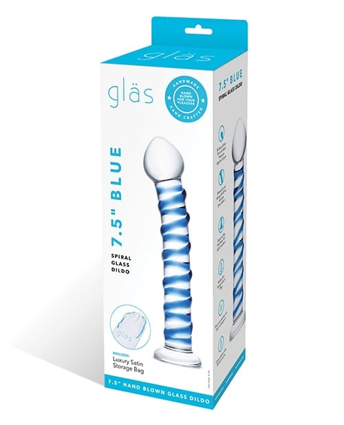 ELGLAS75-2.jpg GLAS Blue Spiral - 7.5" Ribbed Glass G-Spot Dildo - Image 1
