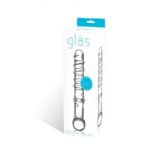GLAS Callisto clear glass dildo with spiraled ridges and textured handle.
