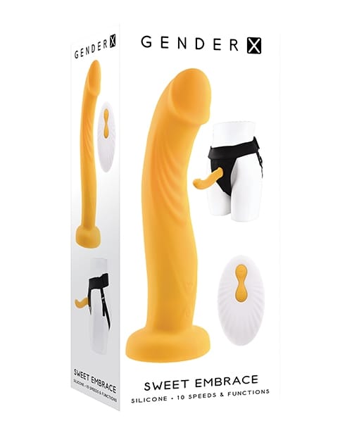 GX-HR-9017-2.jpg Gender X Sweet Embrace Dual Motor Strap On Vibe w/Harness - Yellow - Image 1