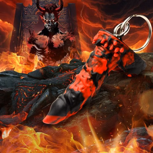 minidildo2 The best alien dildo keychain in red and black fire demon design.