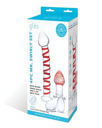 Red 4-piece **glass butt plug** and yoni egg set