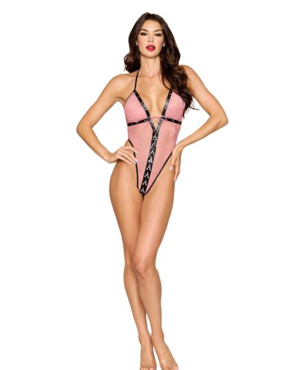The best pink lace teddy in petal pink DMND diamond pattern.