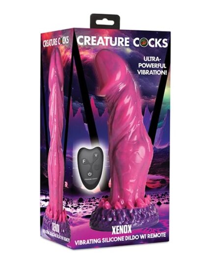 Xenox pink and **purple dildo** with remote control vibrations