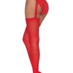 The best garter pantyhose in sheer red with a mock garter belt design.