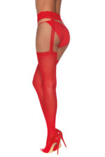 The best garter pantyhose in sheer red with a mock garter belt design.