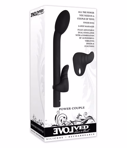 Evolved Power Adult Couple Kit in Black featuring G-Spot and clitoral vibrators