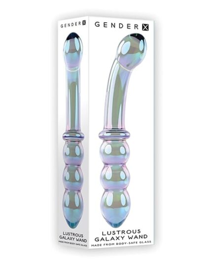 Green lustrous galaxy **double ended dildo** made of hand-blown glass
