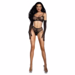 Lace Bralette Set With Gloves - Os - Black