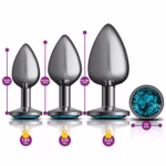 Cheeky Charms **large anal plug** metal trainer kit with teal gems