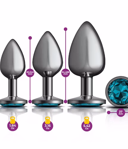 Cheeky Charms **large anal plug** metal trainer kit with teal gems