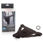 Packer Gear black harness jockstrap with O-ring and bullet vibrator pocket