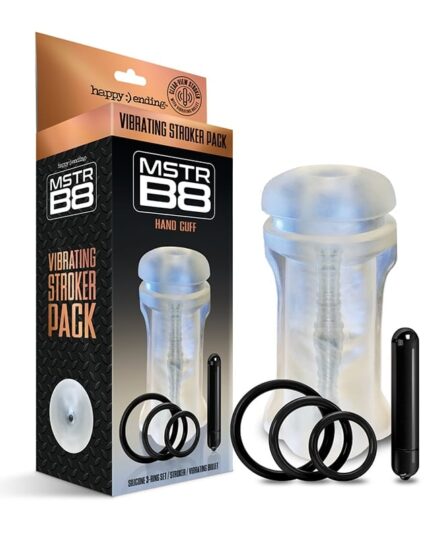 Realistic textured **penis stroker vibrator** with silicone C-rings and vibration