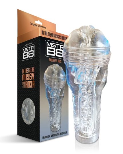 MSTR B8 clear **vibrating male masturbation kit** with suction canister